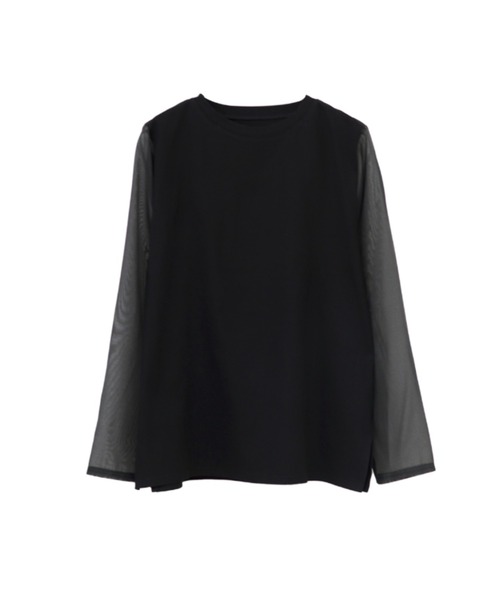 LVEU.(ラブユ.)の「【LVEU.】コットンドッキングシアートップス / トップス カットソー シフォン シアー シースルー 長袖 ブラック ホワイト(Tシャツ/カットソー・レディース・ホワイト/ブラック・FREE)」の18枚目の写真
