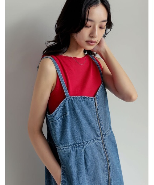 Re:EDIT（リエディ）の「[新色追加]ボートネックリブタンクトップ（タンクトップ・レディース・チャコールグレー/ブラック/ホワイト×ブラック/ホワイト/レッド・MEDIUM/LARGE）」の2枚目の写真