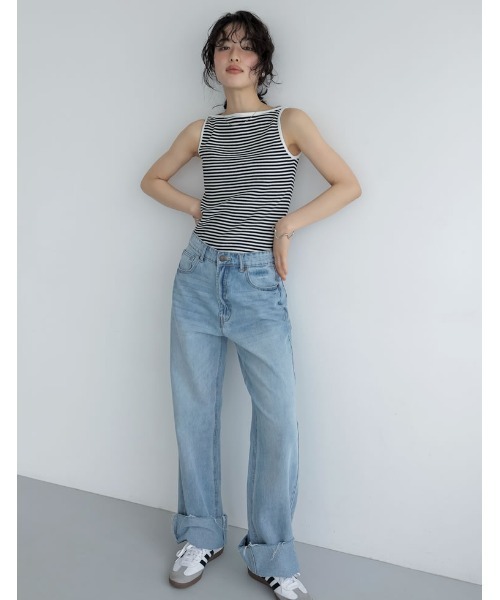 Re:EDIT（リエディ）の「[新色追加]ボートネックリブタンクトップ（タンクトップ・レディース・チャコールグレー/ブラック/ホワイト×ブラック/ホワイト/レッド・MEDIUM/LARGE）」の10枚目の写真