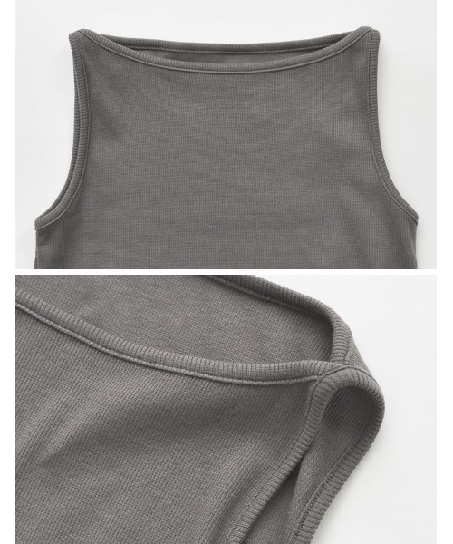 Re:EDIT（リエディ）の「[新色追加]ボートネックリブタンクトップ（タンクトップ・レディース・チャコールグレー/ブラック/ホワイト×ブラック/ホワイト/レッド・MEDIUM/LARGE）」の12枚目の写真