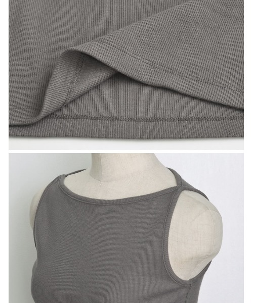 Re:EDIT（リエディ）の「[新色追加]ボートネックリブタンクトップ（タンクトップ・レディース・チャコールグレー/ブラック/ホワイト×ブラック/ホワイト/レッド・MEDIUM/LARGE）」の13枚目の写真