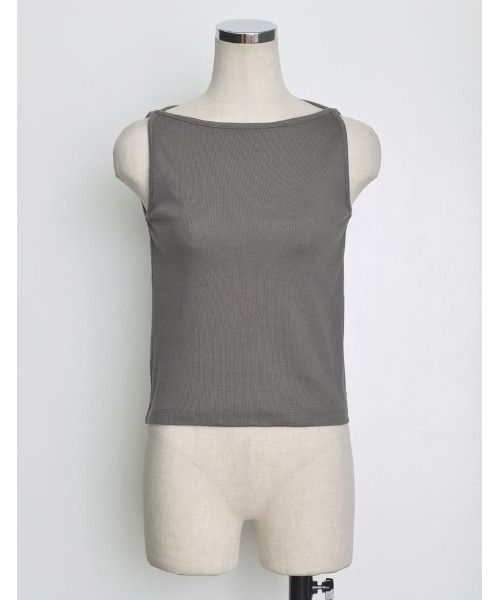 Re:EDIT（リエディ）の「[新色追加]ボートネックリブタンクトップ（タンクトップ・レディース・チャコールグレー/ブラック/ホワイト×ブラック/ホワイト/レッド・MEDIUM/LARGE）」の14枚目の写真