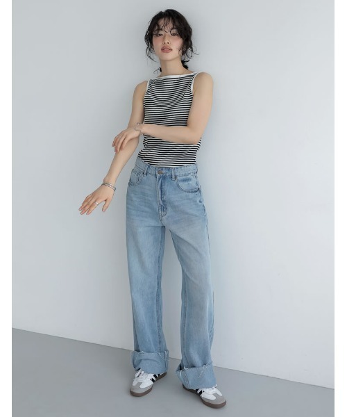 Re:EDIT（リエディ）の「[新色追加]ボートネックリブタンクトップ（タンクトップ・レディース・チャコールグレー/ブラック/ホワイト×ブラック/ホワイト/レッド・MEDIUM/LARGE）」の7枚目の写真