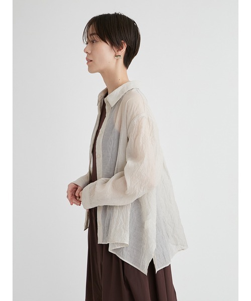 emmi（エミ）の「ウォッシャブルワッシャーシアーシャツ（シャツ/ブラウス・レディース・ライトブルー/ライトベージュ/ネイビー・FREE）」の19枚目の写真