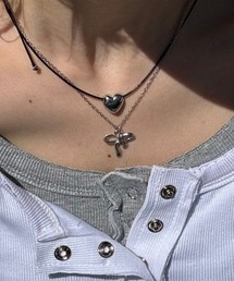 ストリートファッション Chikashitsu + チカシツプラス ribbon necklace リボンネックレス シルバーアクセサリー シルバーネックレス ワンポイント 韓国ファッション 韓国ストリート Y2K