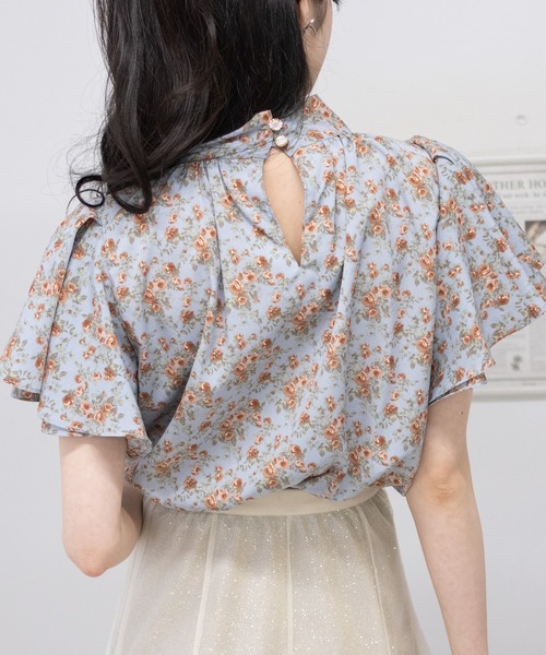 pumpkin port(パンプキンポート)の「花柄2枚フレア半袖 リボンタイ 裾シャーリング ブラウス(シャツ/ブラウス・レディース・ラベンダー/サックスブルー/アイボリー/ブラック・M)」の22枚目の写真