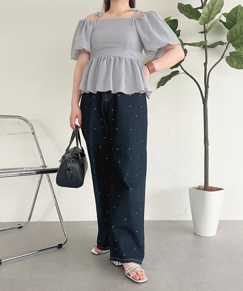 apres jour(アプレジュール)の「ハイウエストラインストーンデニムパンツ【ZOZOTOWN限定アイテム】(デニムパンツ・レディース・ライトブルー/ダークインディゴブルー・SMALL/X-LARGE/MEDIUM)」の11枚目の写真