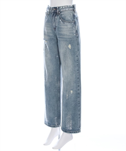 clear（クリア）の「【低身長サイズ有】箔プリントダメージストレートデニムパンツ[着回し抜群 ストリート]≪2024AW新作≫（デニムパンツ・レディース・ブルー/ブラック・M/S/XS）」の8枚目の写真