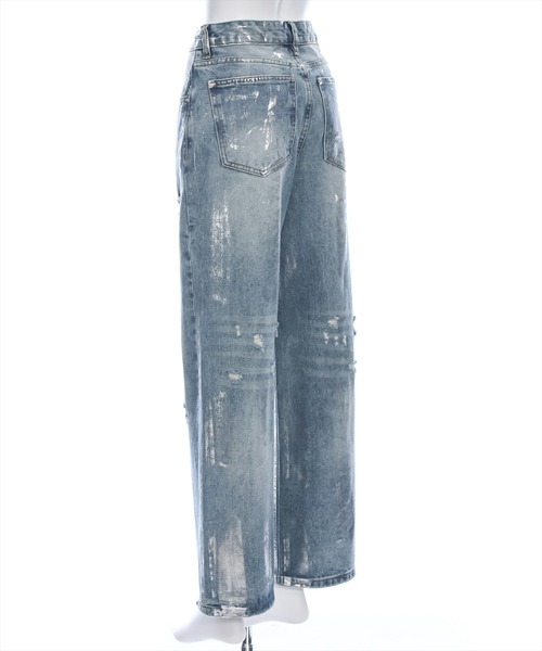 clear（クリア）の「【低身長サイズ有】箔プリントダメージストレートデニムパンツ[着回し抜群 ストリート]≪2024AW新作≫（デニムパンツ・レディース・ブルー/ブラック・M/S/XS）」の10枚目の写真