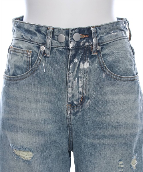 clear（クリア）の「【低身長サイズ有】箔プリントダメージストレートデニムパンツ[着回し抜群 ストリート]≪2024AW新作≫（デニムパンツ・レディース・ブルー/ブラック・M/S/XS）」の11枚目の写真