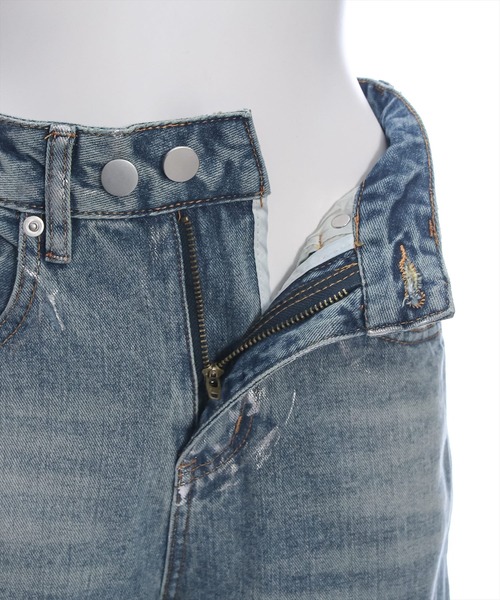 clear（クリア）の「【低身長サイズ有】箔プリントダメージストレートデニムパンツ[着回し抜群 ストリート]≪2024AW新作≫（デニムパンツ・レディース・ブルー/ブラック・M/S/XS）」の12枚目の写真