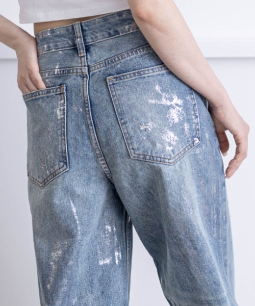 clear（クリア）の「【低身長サイズ有】箔プリントダメージストレートデニムパンツ[着回し抜群 ストリート]≪2024AW新作≫（デニムパンツ・レディース・ブルー/ブラック・M/S/XS）」の18枚目の写真