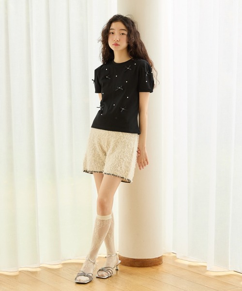 LILY BROWN（リリーブラウン）の「[L.B CANDY STOCK]ビジューリボンＴシャツ（Tシャツ/カットソー・レディース・ホワイト/ライトブルー/ブラック・FREE）」の11枚目の写真