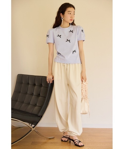 LILY BROWN（リリーブラウン）の「[L.B CANDY STOCK]ビジューリボンＴシャツ（Tシャツ/カットソー・レディース・ホワイト/ライトブルー/ブラック・FREE）」の9枚目の写真