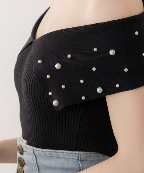 Julia Boutique(ジュリアブティック)の「パール付きデコルテオープンノースリーブニットトップス/24094(ニット/セーター・レディース・イエロー/ホワイト/ブラック・ONE)」の13枚目の写真