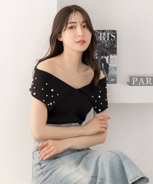 Julia Boutique(ジュリアブティック)の「パール付きデコルテオープンノースリーブニットトップス/24094(ニット/セーター・レディース・イエロー/ホワイト/ブラック・ONE)」の14枚目の写真