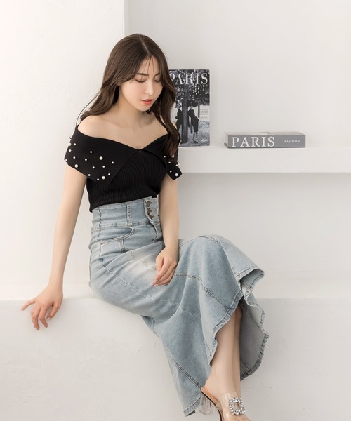 Julia Boutique(ジュリアブティック)の「パール付きデコルテオープンノースリーブニットトップス/24094(ニット/セーター・レディース・イエロー/ホワイト/ブラック・ONE)」の15枚目の写真