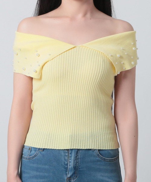Julia Boutique(ジュリアブティック)の「パール付きデコルテオープンノースリーブニットトップス/24094(ニット/セーター・レディース・イエロー/ホワイト/ブラック・ONE)」の22枚目の写真