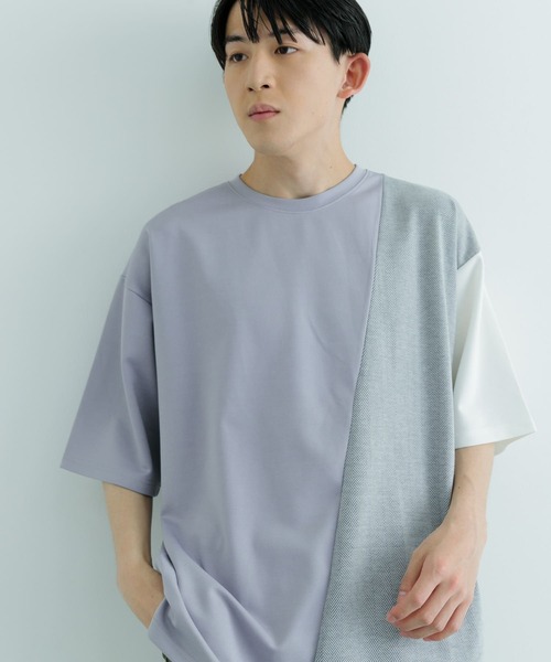 ITEMS URBANRESEARCH(アイテムズ アーバンリサーチ)の「ヘリンボーンドッキング 半袖Tops(Tシャツ/カットソー・メンズ・ブラック/ホワイト/グレー・LARGE/MEDIUM)」の3枚目の写真