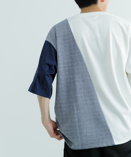 ITEMS URBANRESEARCH(アイテムズ アーバンリサーチ)の「ヘリンボーンドッキング 半袖Tops(Tシャツ/カットソー・メンズ・ブラック/ホワイト/グレー・LARGE/MEDIUM)」の4枚目の写真