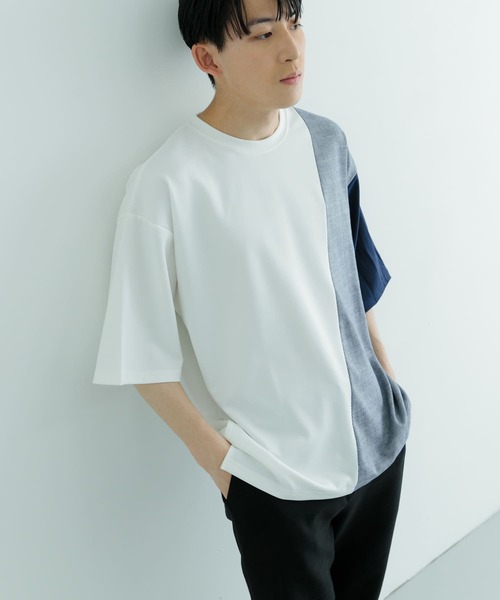 ITEMS URBANRESEARCH(アイテムズ アーバンリサーチ)の「ヘリンボーンドッキング 半袖Tops(Tシャツ/カットソー・メンズ・ブラック/ホワイト/グレー・LARGE/MEDIUM)」の5枚目の写真