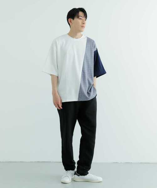 ITEMS URBANRESEARCH(アイテムズ アーバンリサーチ)の「ヘリンボーンドッキング 半袖Tops(Tシャツ/カットソー・メンズ・ブラック/ホワイト/グレー・LARGE/MEDIUM)」の6枚目の写真