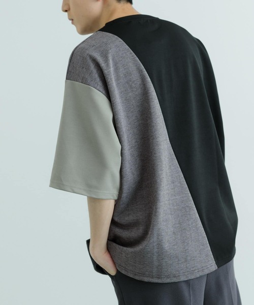 ITEMS URBANRESEARCH(アイテムズ アーバンリサーチ)の「ヘリンボーンドッキング 半袖Tops(Tシャツ/カットソー・メンズ・ブラック/ホワイト/グレー・LARGE/MEDIUM)」の8枚目の写真