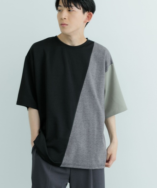 ITEMS URBANRESEARCH(アイテムズ アーバンリサーチ)の「ヘリンボーンドッキング 半袖Tops(Tシャツ/カットソー・メンズ・ブラック/ホワイト/グレー・LARGE/MEDIUM)」の9枚目の写真