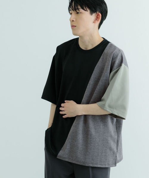 ITEMS URBANRESEARCH(アイテムズ アーバンリサーチ)の「ヘリンボーンドッキング 半袖Tops(Tシャツ/カットソー・メンズ・ブラック/ホワイト/グレー・LARGE/MEDIUM)」の10枚目の写真