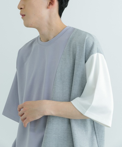ITEMS URBANRESEARCH(アイテムズ アーバンリサーチ)の「ヘリンボーンドッキング 半袖Tops(Tシャツ/カットソー・メンズ・ブラック/ホワイト/グレー・LARGE/MEDIUM)」の12枚目の写真