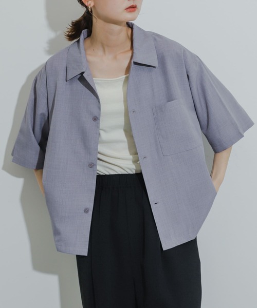 SENSE OF PLACE by URBAN RESEARCH（センスオブプレイスバイアーバンリサーチ）の「『イージーケア/セットアップ対応/ユニセックス』リネンライクボクシーシャツ(5分袖)（シャツ/ブラウス・メンズ・ライトベージュ/チャコールグレー/パープル/ライトブルー・MEDIUM/LARGE）」の4枚目の写真