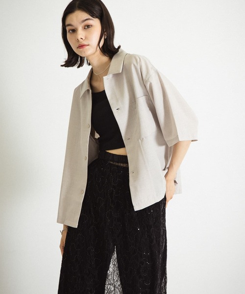 SENSE OF PLACE by URBAN RESEARCH（センスオブプレイスバイアーバンリサーチ）の「『イージーケア/セットアップ対応/ユニセックス』リネンライクボクシーシャツ(5分袖)（シャツ/ブラウス・メンズ・ライトベージュ/チャコールグレー/パープル/ライトブルー・MEDIUM/LARGE）」の14枚目の写真