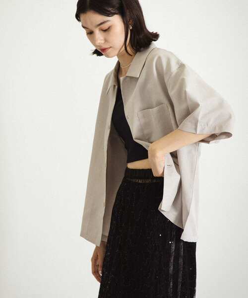 SENSE OF PLACE by URBAN RESEARCH（センスオブプレイスバイアーバンリサーチ）の「『イージーケア/セットアップ対応/ユニセックス』リネンライクボクシーシャツ(5分袖)（シャツ/ブラウス・メンズ・ライトベージュ/チャコールグレー/パープル/ライトブルー・MEDIUM/LARGE）」の13枚目の写真