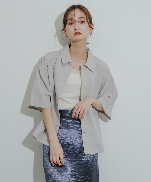 SENSE OF PLACE by URBAN RESEARCH（センスオブプレイスバイアーバンリサーチ）の「『イージーケア/セットアップ対応/ユニセックス』リネンライクボクシーシャツ(5分袖)（シャツ/ブラウス・メンズ・ライトベージュ/チャコールグレー/パープル/ライトブルー・MEDIUM/LARGE）」の10枚目の写真