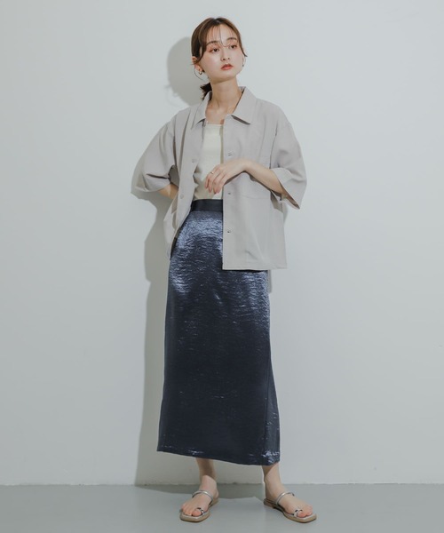 SENSE OF PLACE by URBAN RESEARCH（センスオブプレイスバイアーバンリサーチ）の「『イージーケア/セットアップ対応/ユニセックス』リネンライクボクシーシャツ(5分袖)（シャツ/ブラウス・メンズ・ライトベージュ/チャコールグレー/パープル/ライトブルー・MEDIUM/LARGE）」の6枚目の写真