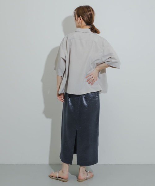 SENSE OF PLACE by URBAN RESEARCH（センスオブプレイスバイアーバンリサーチ）の「『イージーケア/セットアップ対応/ユニセックス』リネンライクボクシーシャツ(5分袖)（シャツ/ブラウス・メンズ・ライトベージュ/チャコールグレー/パープル/ライトブルー・MEDIUM/LARGE）」の5枚目の写真