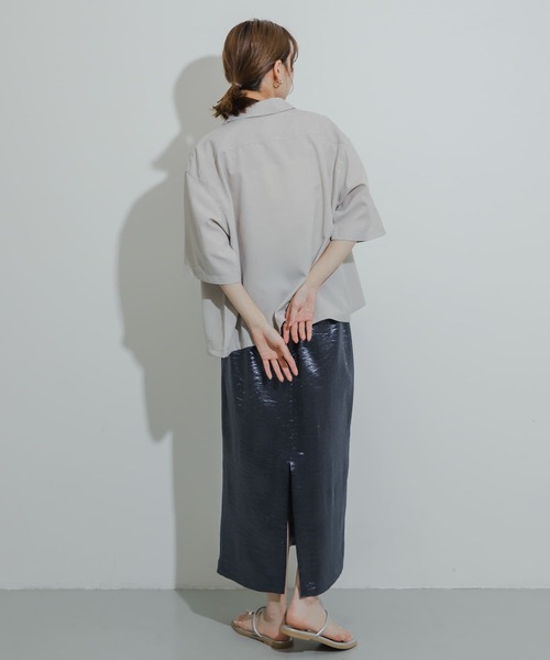 SENSE OF PLACE by URBAN RESEARCH（センスオブプレイスバイアーバンリサーチ）の「『イージーケア/セットアップ対応/ユニセックス』リネンライクボクシーシャツ(5分袖)（シャツ/ブラウス・メンズ・ライトベージュ/チャコールグレー/パープル/ライトブルー・MEDIUM/LARGE）」の16枚目の写真