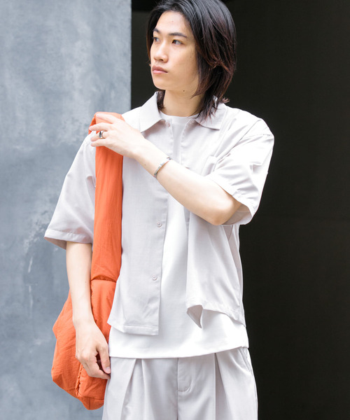 SENSE OF PLACE by URBAN RESEARCH（センスオブプレイスバイアーバンリサーチ）の「『イージーケア/セットアップ対応/ユニセックス』リネンライクボクシーシャツ(5分袖)（シャツ/ブラウス・メンズ・ライトベージュ/チャコールグレー/パープル/ライトブルー・MEDIUM/LARGE）」の18枚目の写真