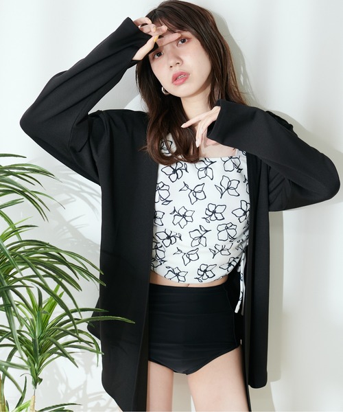 natural couture(ナチュラルクチュール)の「カシュクールリブラッシュガードトップス(ラッシュガード・レディース・モカ/オフホワイト/サックスブルー/ブラック・FREE)」の3枚目の写真