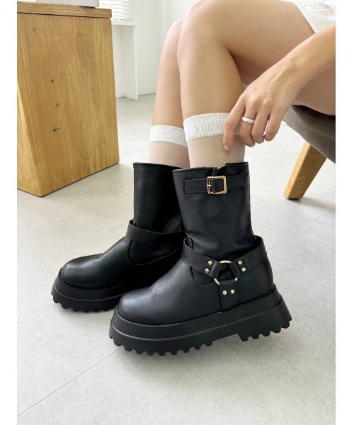 one after another NICE CLAUP（ワンアフターアナザーナイスクラップ）の「ショートエンジニアブーツ（ブーツ・レディース・ブラック/ダークブラウン・S/M/L）」の18枚目の写真