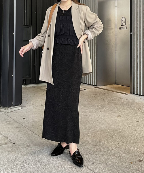 CAPRICIEUX LE'MAGE(カプリシューレマージュ)の「【低身長・高身長サイズあり】ビスチェSETラメワンピース(ワンピース・レディース・ブラック/ベージュ・FREE/TM/PS)」の5枚目の写真