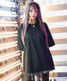 Diable baiser（ディアブルベーゼ）の「ビッグシルエットバック刺繍スエードTシャツ 【オーバーサイズ】【ロング丈】（Tシャツ/カットソー）」