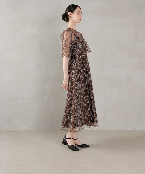 Kana / シャーリングスリーブ オケージョンドレス /スモークピンク /L Kana ドレス シャーリングスリーブ 総レース フェミニン