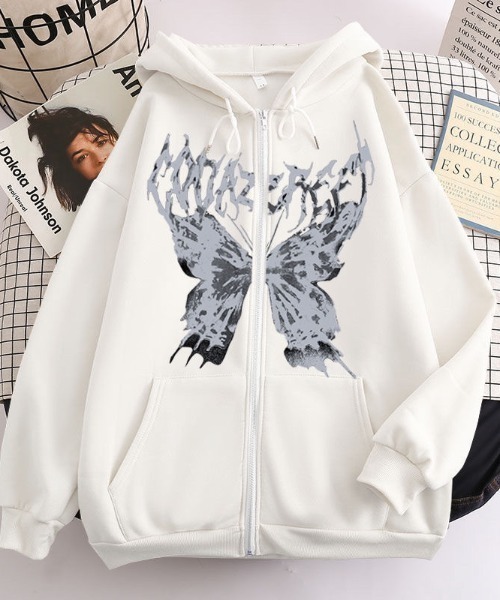パーカー バタフライグラフィックオーバーサイズフーディー レディース X-girl パーカー BUTTERFLY ZIP UP HOODIE レディース メンズ