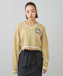 X-girl | EMBLEM V-NECK KNIT TOP(ニット/セーター)