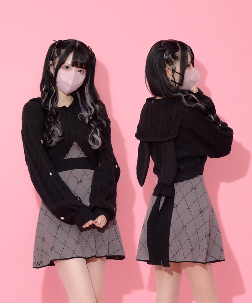 INTER FACTORY(インターファクトリー)の「イモ - うさ耳ニットカーデ made in INTER FACTORY(カーディガン/ボレロ・レディース・ホワイト/ブラック・FREE)」の2枚目の写真