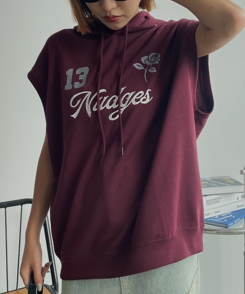 SHAGGIE(シャギー)の「フード付きノースリオーバースウェット(スウェット・レディース・チャコールグレー/ボルドー・FREE)」の20枚目の写真