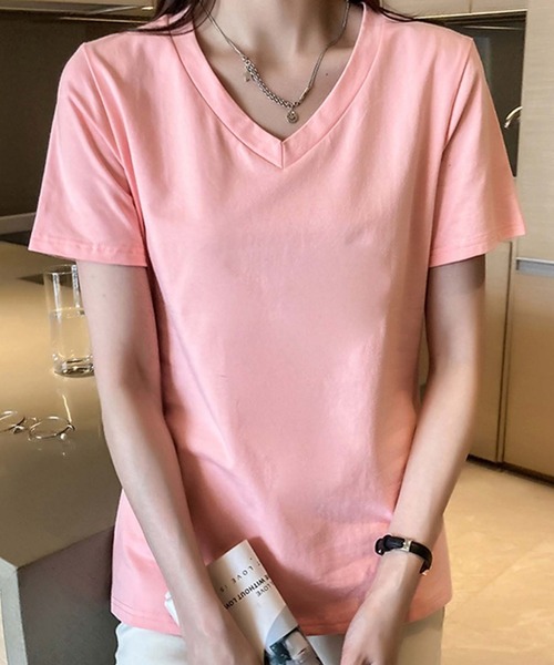Girly Doll（ガーリードール）の「ベーシックVネックTシャツ（Tシャツ/カットソー・レディース・ブラック/ホワイト/グレー/ピンク/ベージュ・L/M）」の5枚目の写真