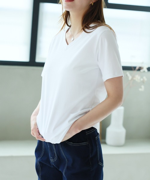 Girly Doll（ガーリードール）の「ベーシックVネックTシャツ（Tシャツ/カットソー・レディース・ブラック/ホワイト/グレー/ピンク/ベージュ・L/M）」の9枚目の写真