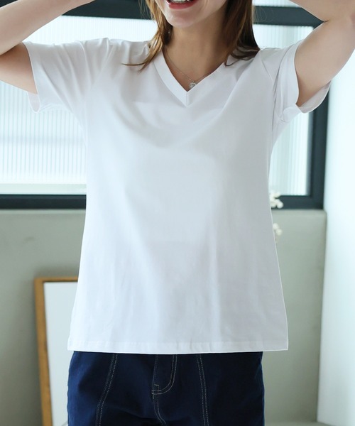 Girly Doll（ガーリードール）の「ベーシックVネックTシャツ（Tシャツ/カットソー・レディース・ブラック/ホワイト/グレー/ピンク/ベージュ・L/M）」の19枚目の写真